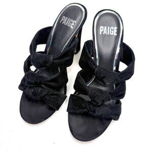 PAIGE Mule Suede Knotted Strap Slide Slip On Heel Sandal Womens 6 Black